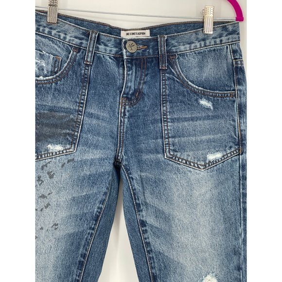 One Teaspoon Awesome Baggies Distressed Raw Step Hem Jeans Womens Mid Rise sz 26 - Picture 4 of 12